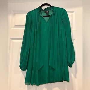 DKNY Emerald Green Pleated Petite Mini Dress